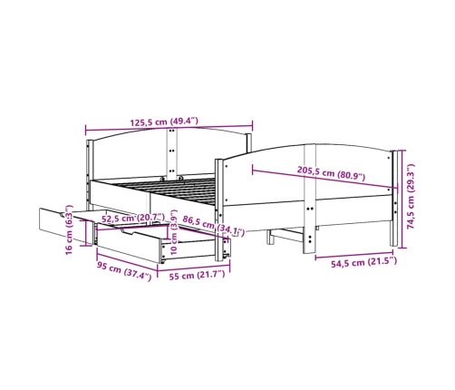 Estructura de cama sin colchón madera de pino blanca 120x200 cm