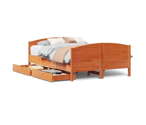 Cama sin colchón madera maciza de pino marrón cera 140x190 cm