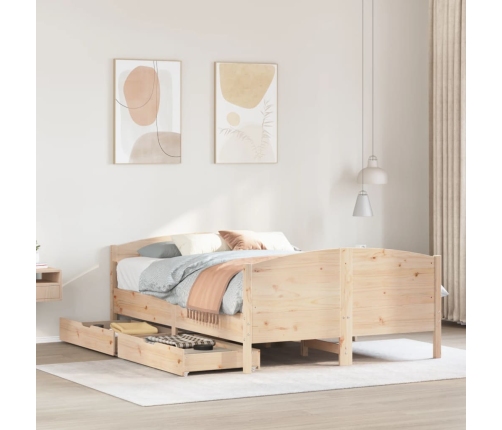 Estructura de cama sin colchón madera maciza de pino 135x190 cm