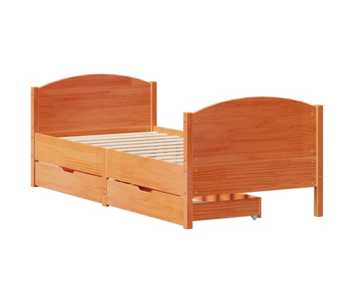 Cama sin colchón madera maciza de pino marrón cera 100x200 cm