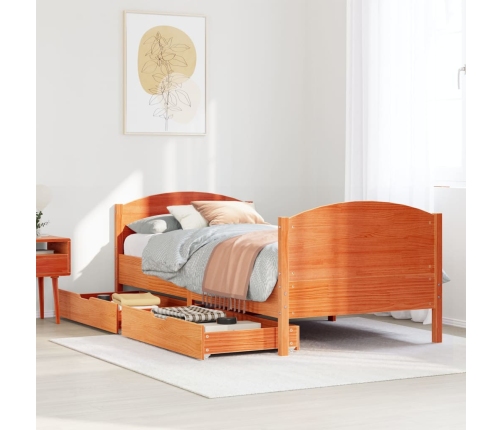 Cama sin colchón madera maciza de pino marrón cera 100x200 cm