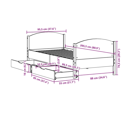 Estructura de cama sin colchón madera de pino blanca 90x200 cm