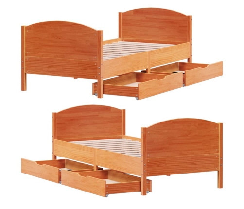 Estructura de cama sin colchón madera maciza marrón 75x190 cm