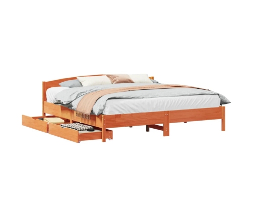 Cama sin colchón madera maciza de pino marrón cera 180x200 cm