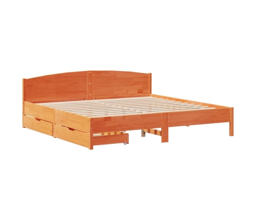 Cama sin colchón madera maciza de pino marrón cera 180x200 cm