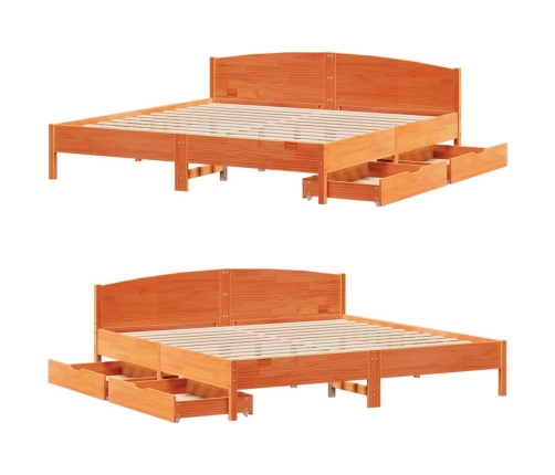 Cama sin colchón madera maciza de pino marrón cera 180x200 cm