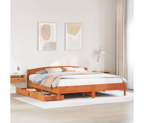 Cama sin colchón madera maciza de pino marrón cera 180x200 cm