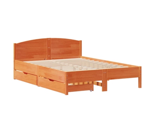 Cama sin colchón madera maciza de pino marrón cera 140x200 cm