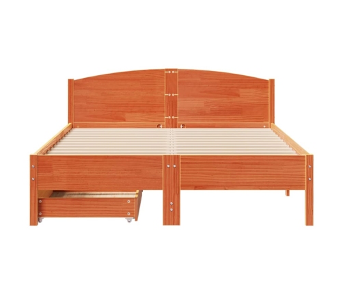 Cama sin colchón madera maciza de pino marrón cera 140x200 cm