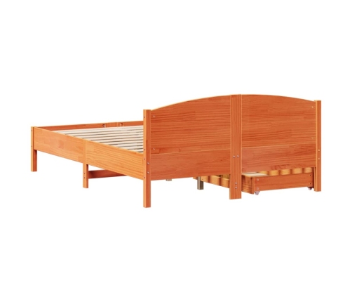 Cama sin colchón madera maciza de pino marrón cera 140x200 cm