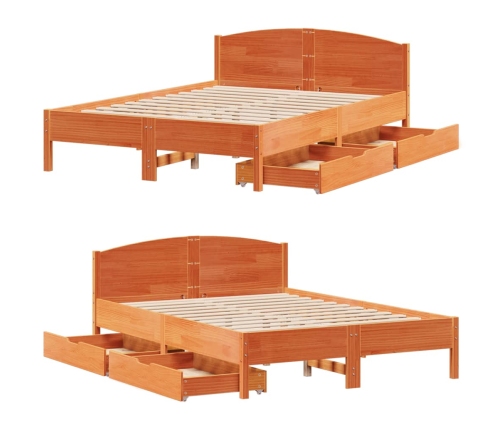 Cama sin colchón madera maciza de pino marrón cera 140x200 cm