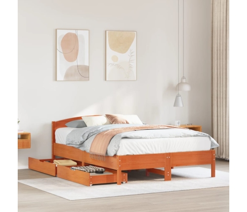 Cama sin colchón madera maciza de pino marrón cera 140x200 cm