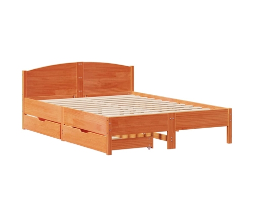 Cama sin colchón madera maciza de pino marrón cera 120x200 cm