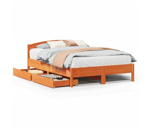 Cama sin colchón madera maciza de pino marrón cera 140x190 cm