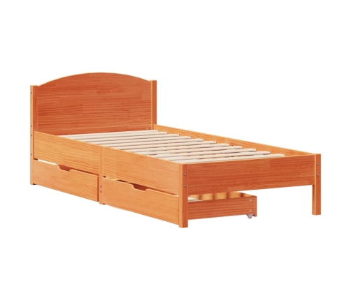 Cama sin colchón madera maciza de pino marrón cera 100x200 cm