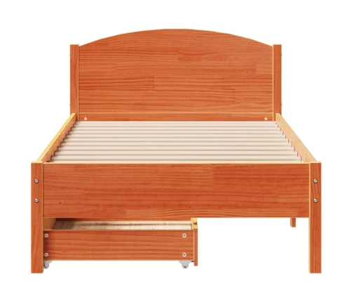 Cama sin colchón madera maciza de pino marrón cera 100x200 cm