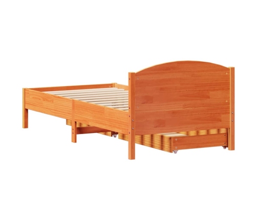 Cama sin colchón madera maciza de pino marrón cera 100x200 cm