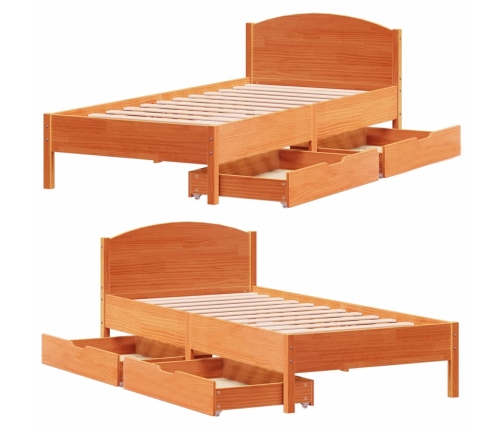 Cama sin colchón madera maciza de pino marrón cera 100x200 cm