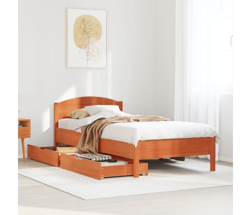 Cama sin colchón madera maciza de pino marrón cera 100x200 cm