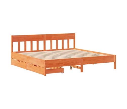 Cama sin colchón madera maciza de pino marrón cera 200x200 cm