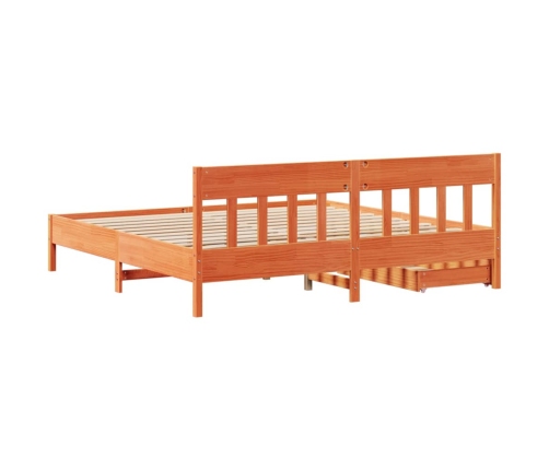 Cama sin colchón madera maciza de pino marrón cera 200x200 cm