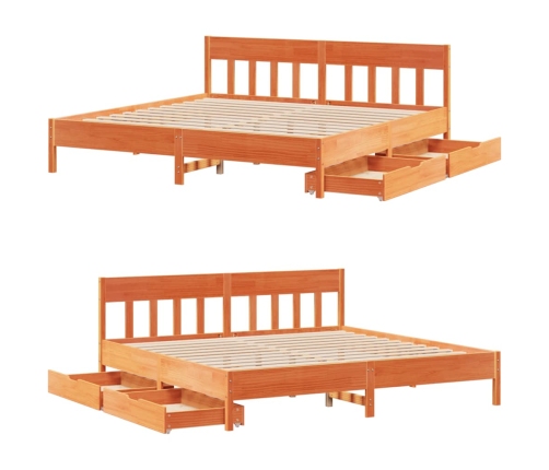 Cama sin colchón madera maciza de pino marrón cera 200x200 cm