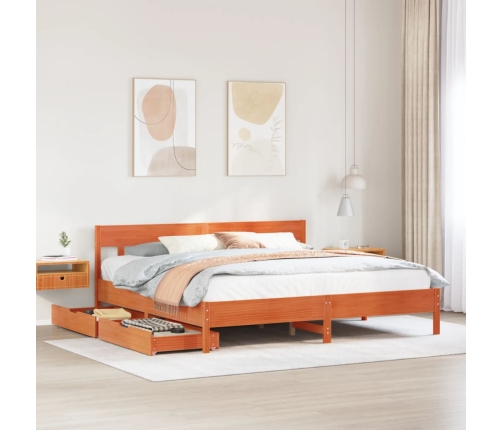 Cama sin colchón madera maciza de pino marrón cera 200x200 cm