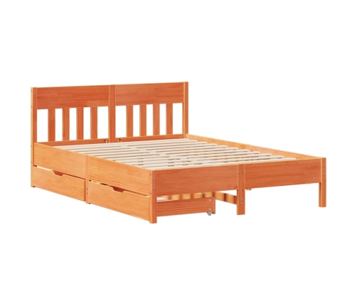 Cama sin colchón madera maciza de pino marrón cera 160x200 cm