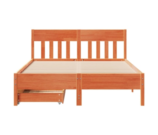 Cama sin colchón madera maciza de pino marrón cera 160x200 cm