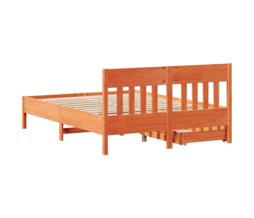 Cama sin colchón madera maciza de pino marrón cera 160x200 cm