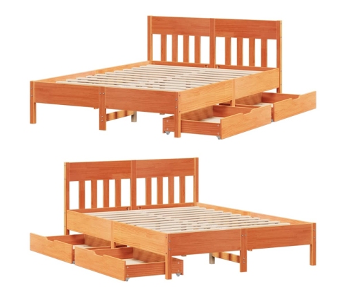 Cama sin colchón madera maciza de pino marrón cera 160x200 cm