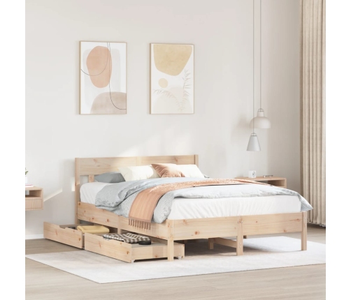 Estructura de cama sin colchón madera maciza de pino 135x190 cm