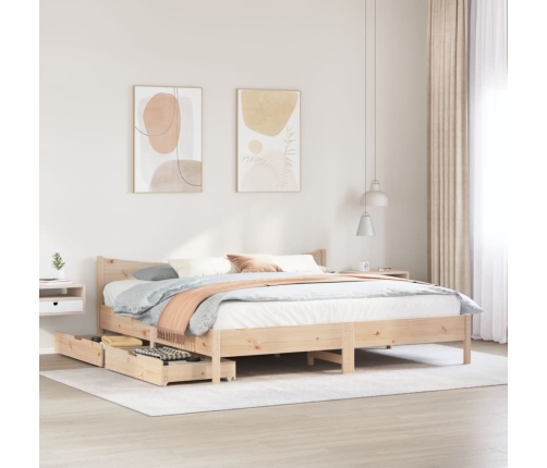 Estructura de cama con cajones madera maciza de pino 200x200 cm