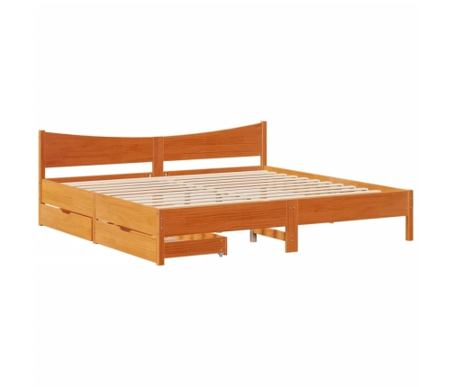 Estructura cama con cajones madera pino marrón cera 200x200 cm