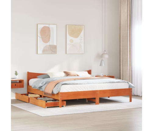 Estructura cama con cajones madera pino marrón cera 200x200 cm