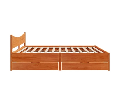 Estructura cama con cajones madera pino marrón cera 200x200 cm