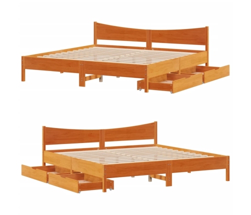 Estructura cama con cajones madera pino marrón cera 200x200 cm