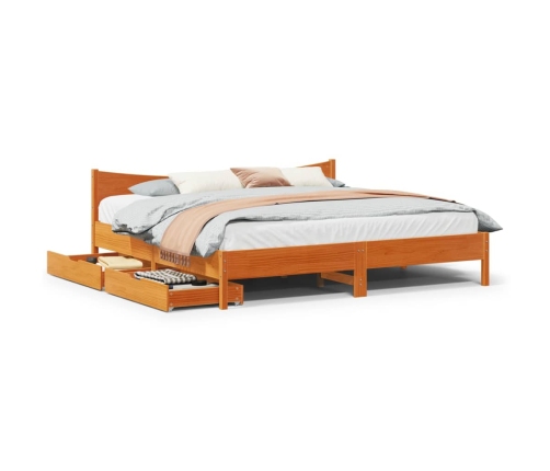 Estructura cama con cajones madera pino marrón cera 200x200 cm