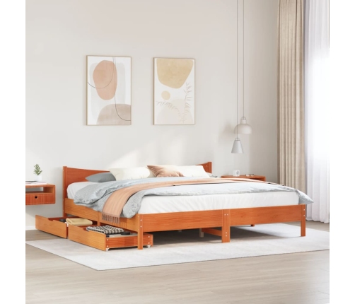 Estructura de cama cajones madera pino marrón cera 180x200 cm