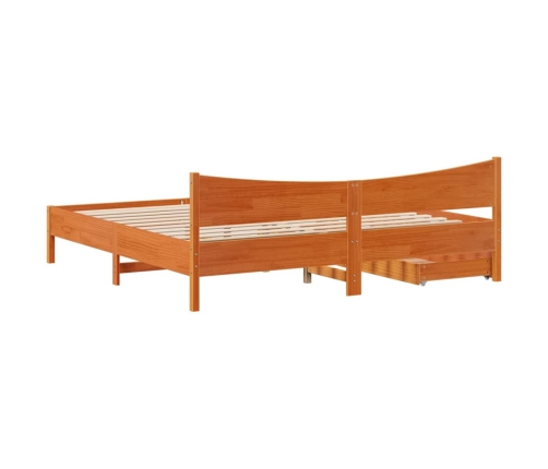 Estructura de cama cajones madera pino marrón cera 180x200 cm