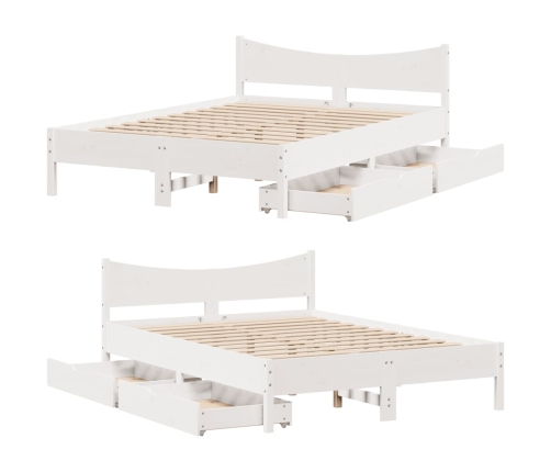 Estructura de cama con cajones madera de pino blanca 160x200 cm