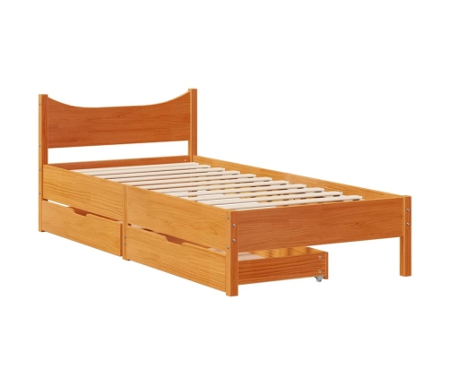 Estructura cama con cajones madera maciza pino marrón 90x200 cm