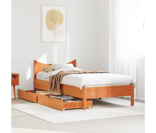 Estructura cama con cajones madera maciza pino marrón 90x200 cm