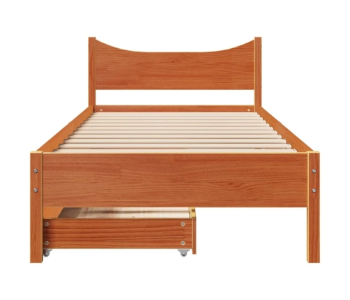 Estructura cama con cajones madera maciza pino marrón 90x200 cm