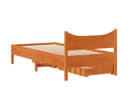 Estructura cama con cajones madera maciza pino marrón 90x200 cm