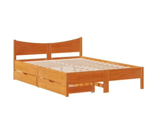 Estructura cama con cajones madera pino marrón cera 135x190 cm