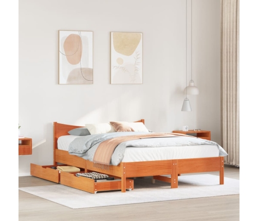 Estructura cama con cajones madera pino marrón cera 135x190 cm