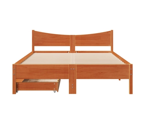 Estructura cama con cajones madera pino marrón cera 135x190 cm