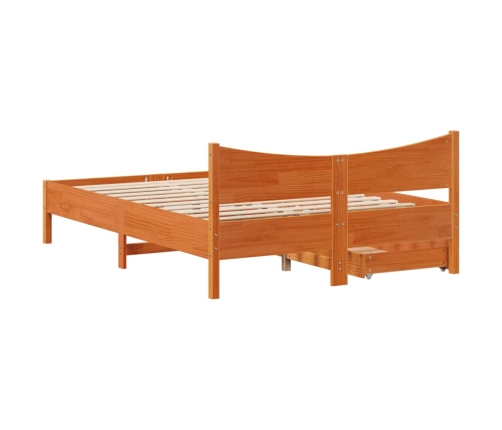 Estructura cama con cajones madera pino marrón cera 135x190 cm