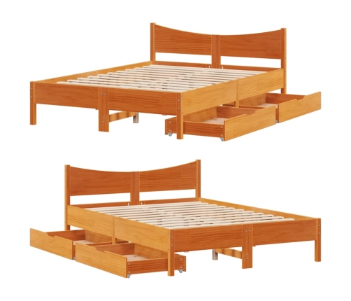 Estructura cama con cajones madera pino marrón cera 135x190 cm